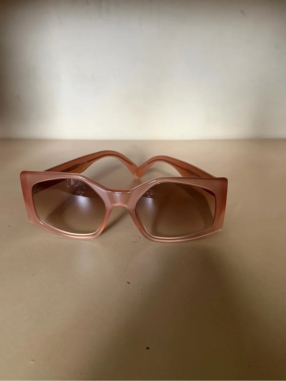 Celine Peach Beige Rectangular Oversized Sunglasses